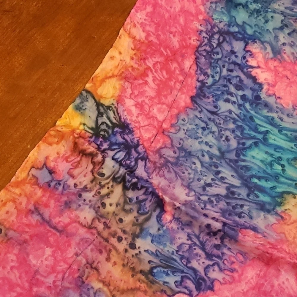 Vintage Hand Rolled Silk Scarf Tie Dye/Batik 35x33 Beautiful Gift